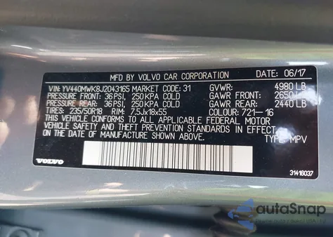 2018 Volvo V60 Cross Country T5 from USA, damaged, VIN YV440MWK8J2043165